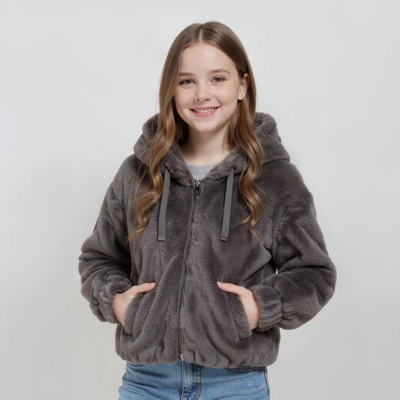 ELV - Chaqueta para Niña Efecto pelo Con capucha ELV
