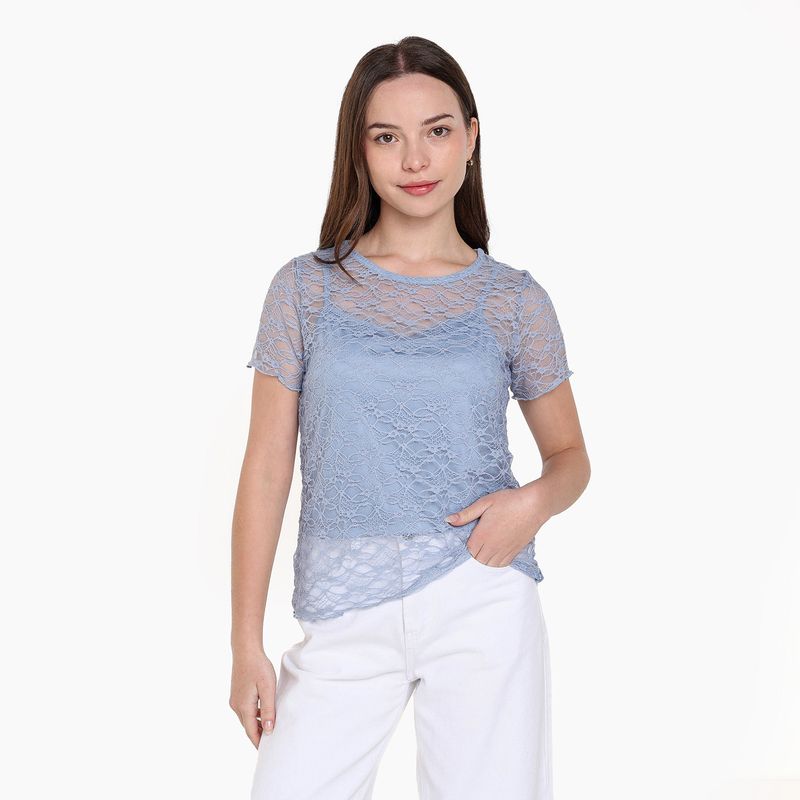 ELV - Blusa para Niña con Encaje Manga corta ELV