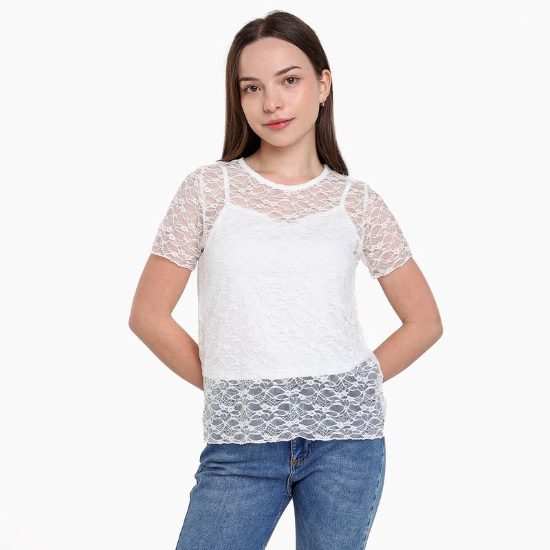 ELV - Blusa para Niña con Encaje Manga corta ELV
