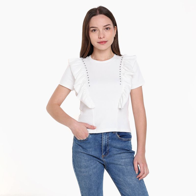 ELV - Camiseta para Niña con Boleros Manga corta de Algodón ELV
