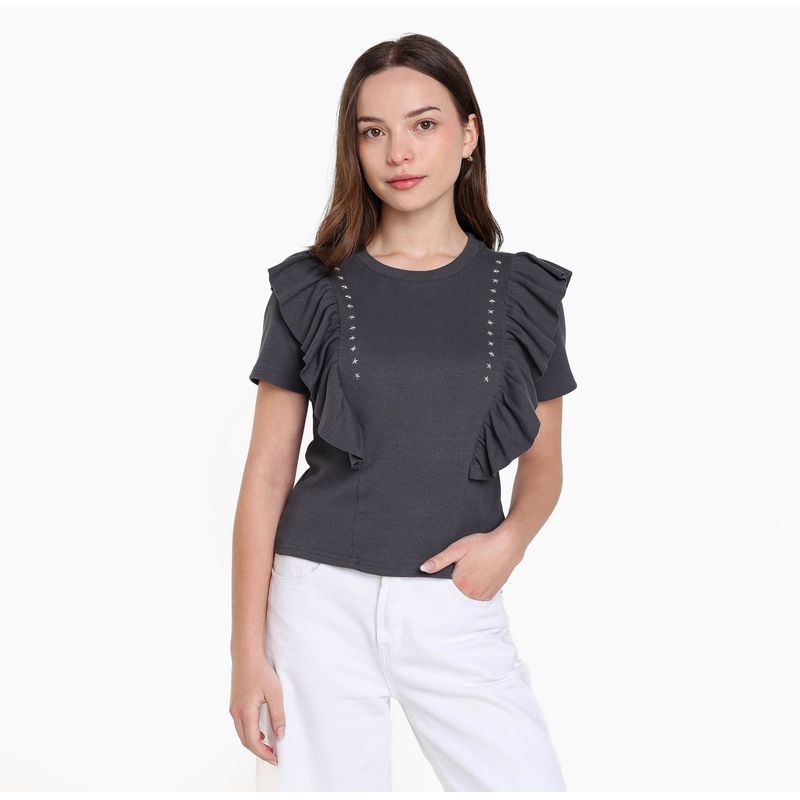 ELV - Camiseta para Niña con Boleros Manga corta de Algodón ELV