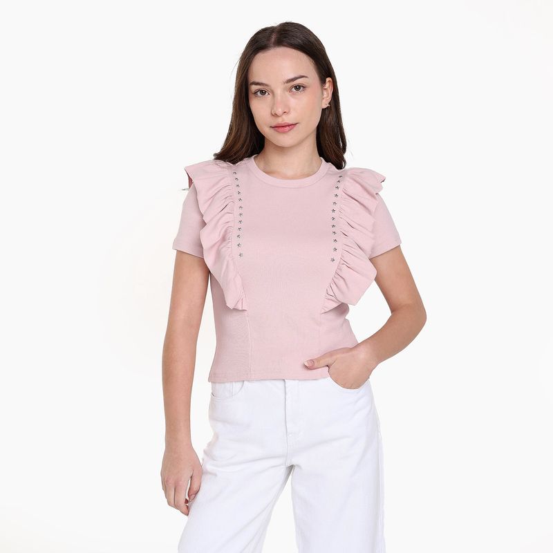 ELV - Camiseta para Niña con Boleros Manga corta de Algodón ELV