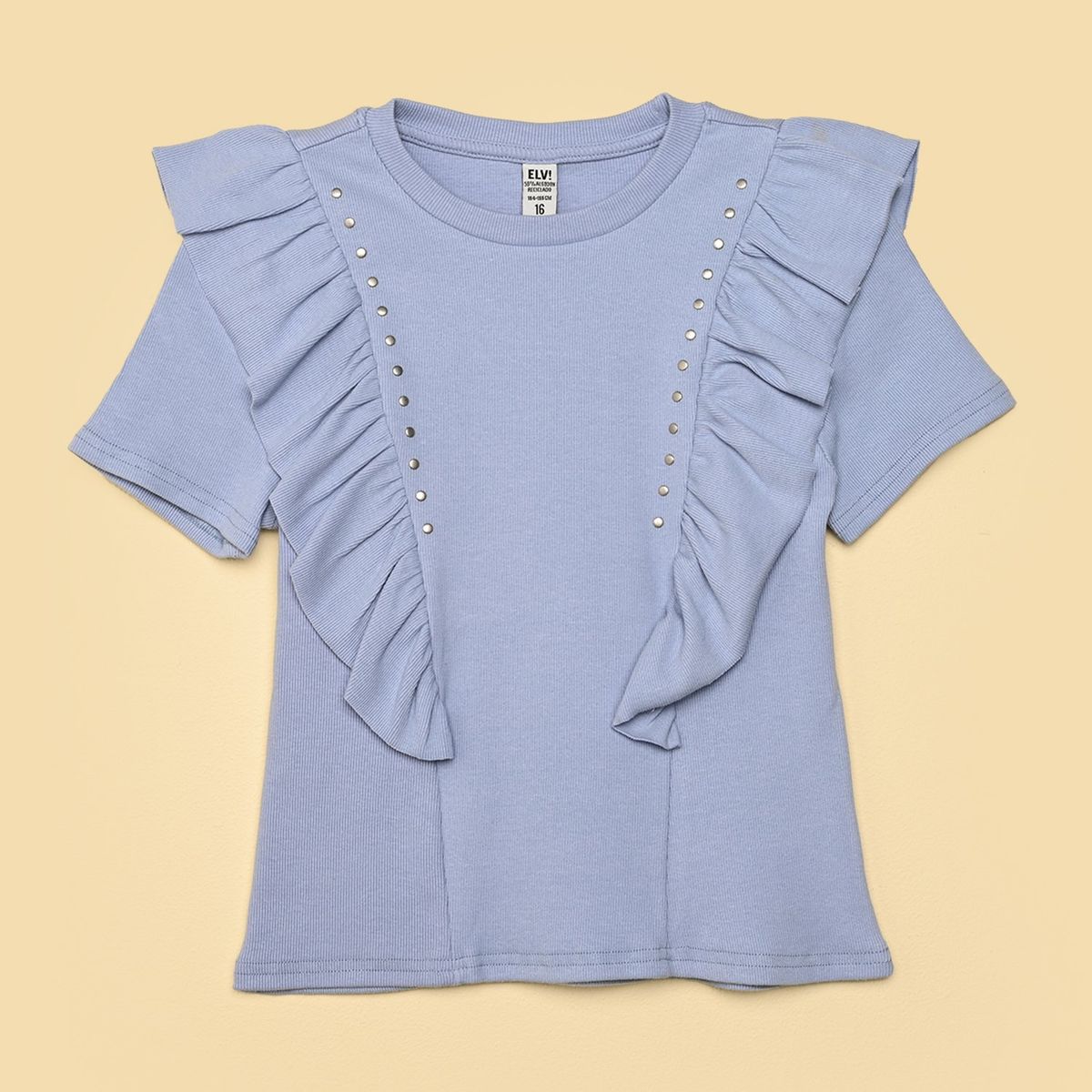 ELV - Camiseta para Niña con Boleros Manga corta de Algodón ELV