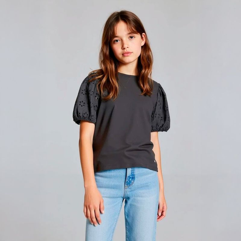 ELV - Camiseta para Niña con Ojalillo Manga corta de Algodón ELV