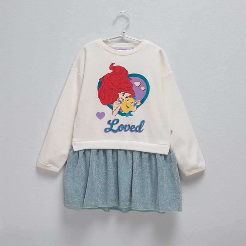 PRINCESS - Vestido Niña con Estampado Tutú Ariel Manga larga Algodón Princess