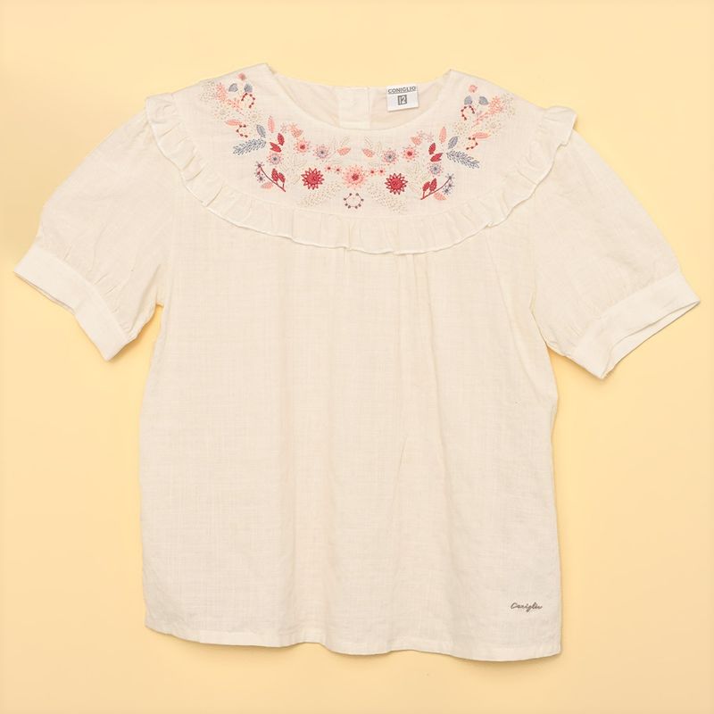 CONIGLIO - Blusa para Niña con Bordado Manga corta de Algodón Coniglio