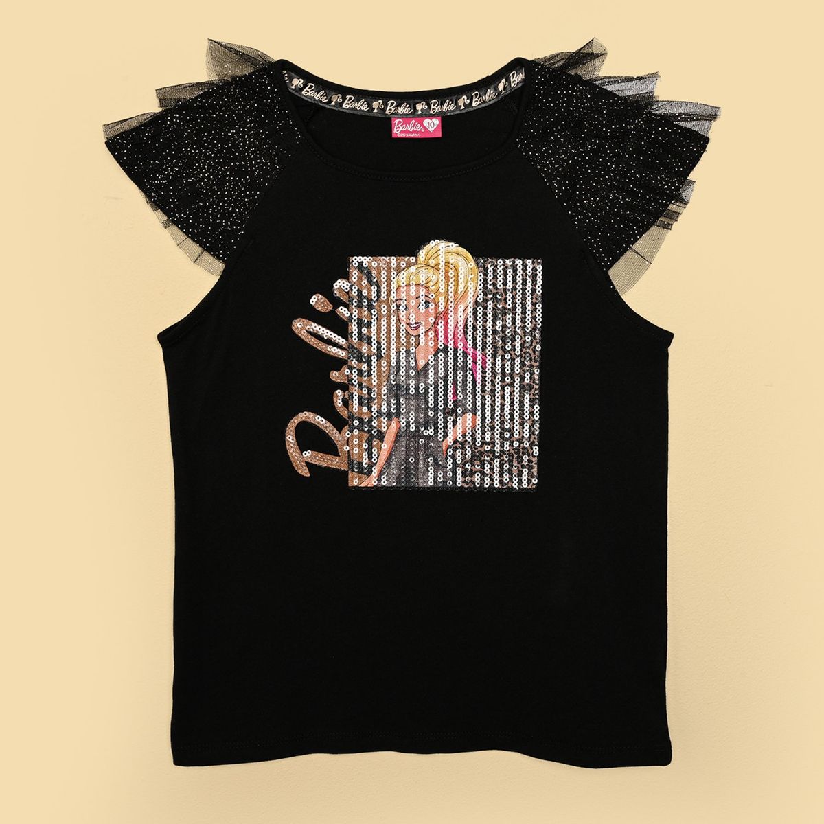 BARBIE - Camiseta para Niña con Lentejuelas Manga corta de Algodón Barbie