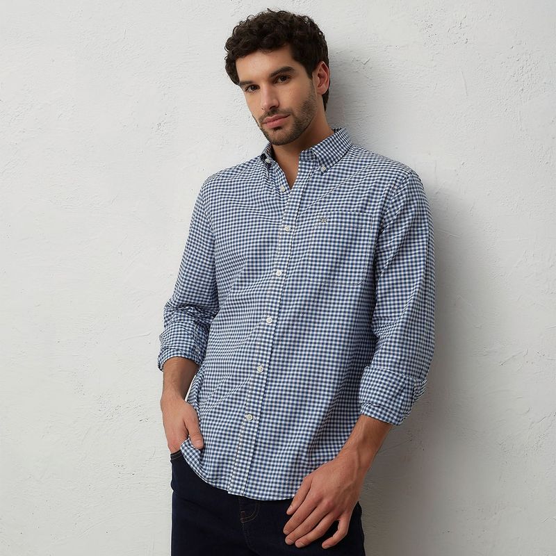 UNIVERSITY CLUB - Camisa Hombre de Cuadros Manga larga Recto de Algodón University Club