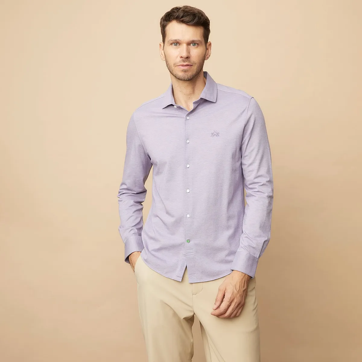 LA MARTINA - Camisa Hombre  Manga larga Slim de Algodón La Martina