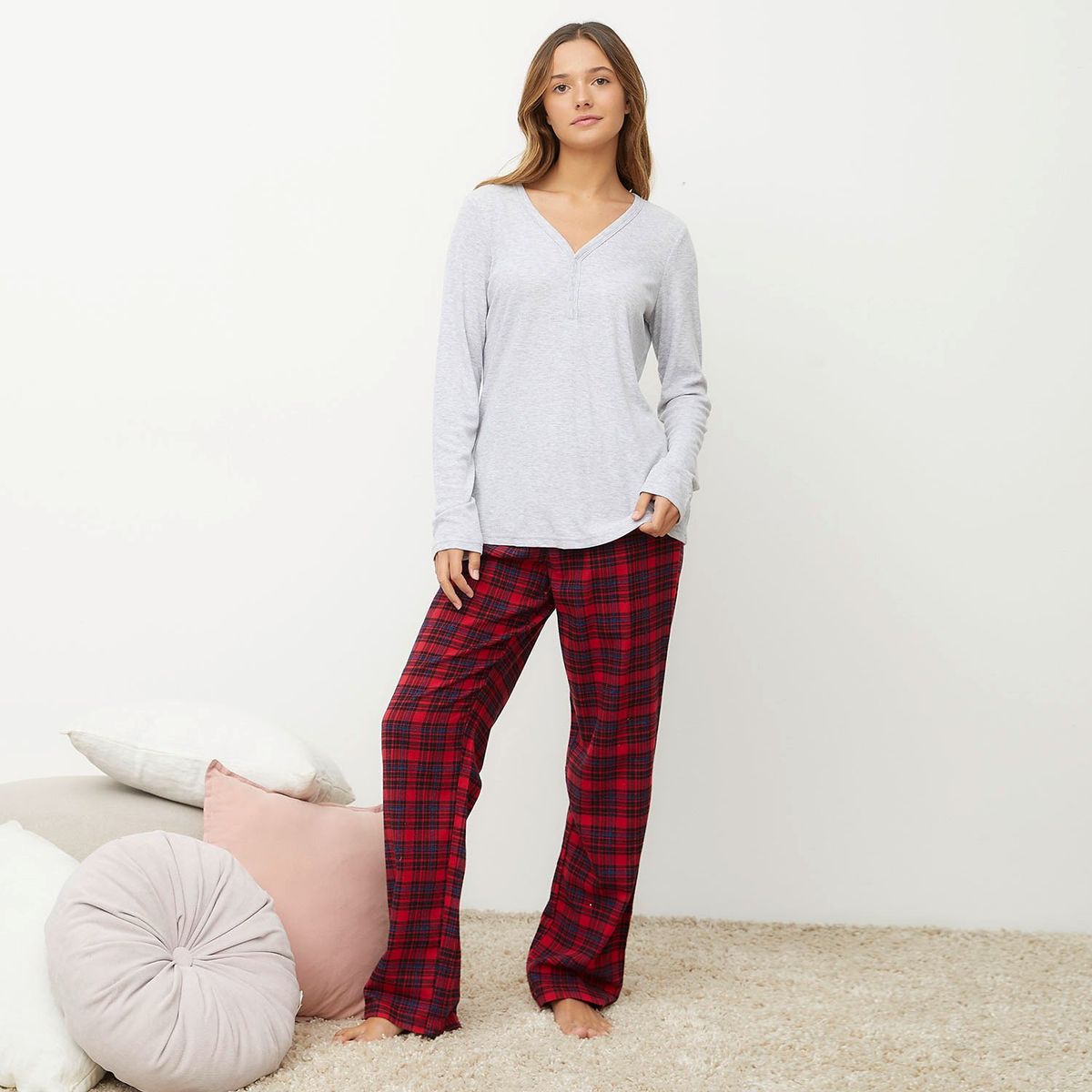 SYBILLA - Pijama completa con pantalón Mujer Largo Manga larga Cuadros  Sybilla