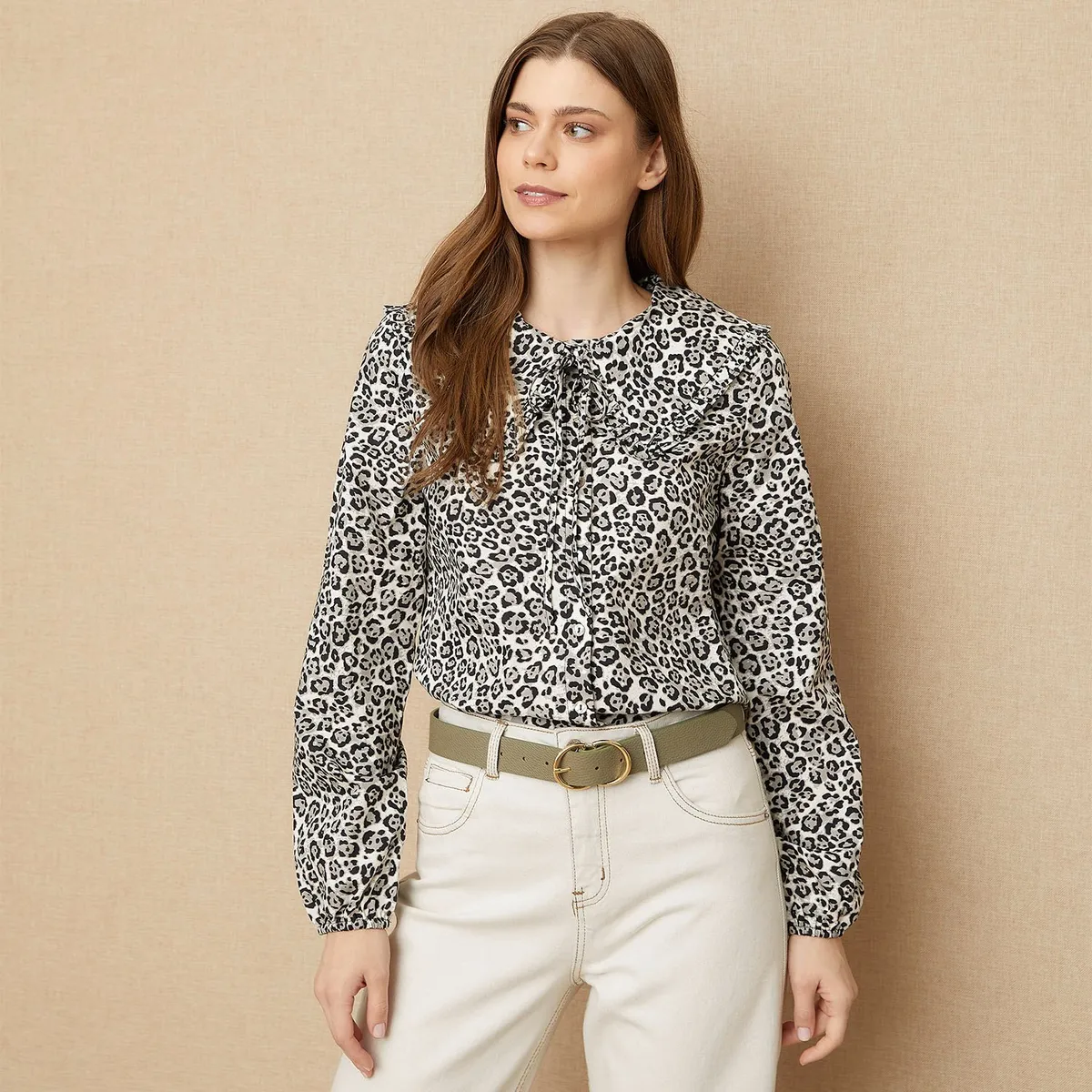 UNIVERSITY CLUB - Camisa Mujer con Estampado Manga larga globo de Algodón University Club