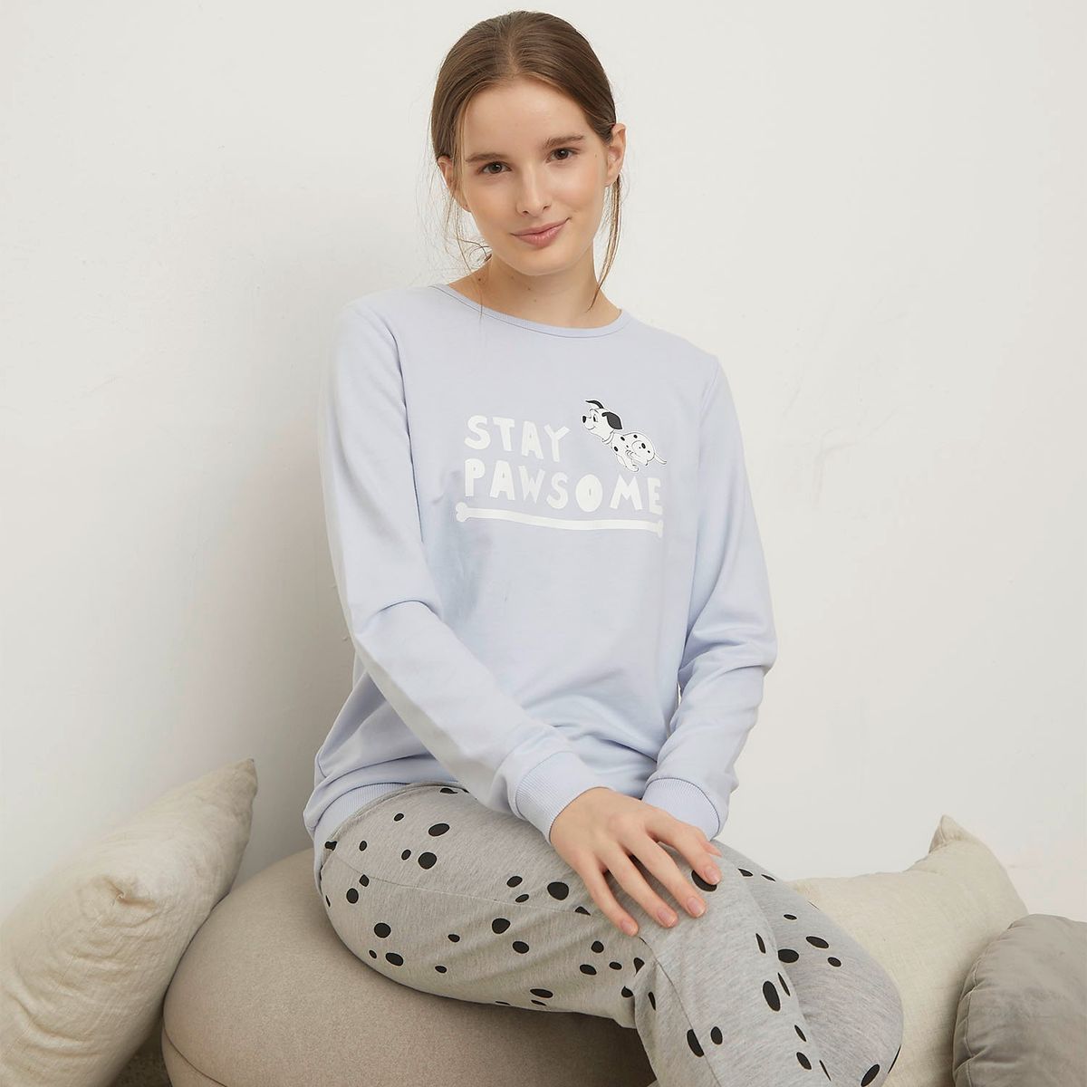 DISNEY - Pijama completa con pantalón Mujer Largo Manga larga de Algodón Disney