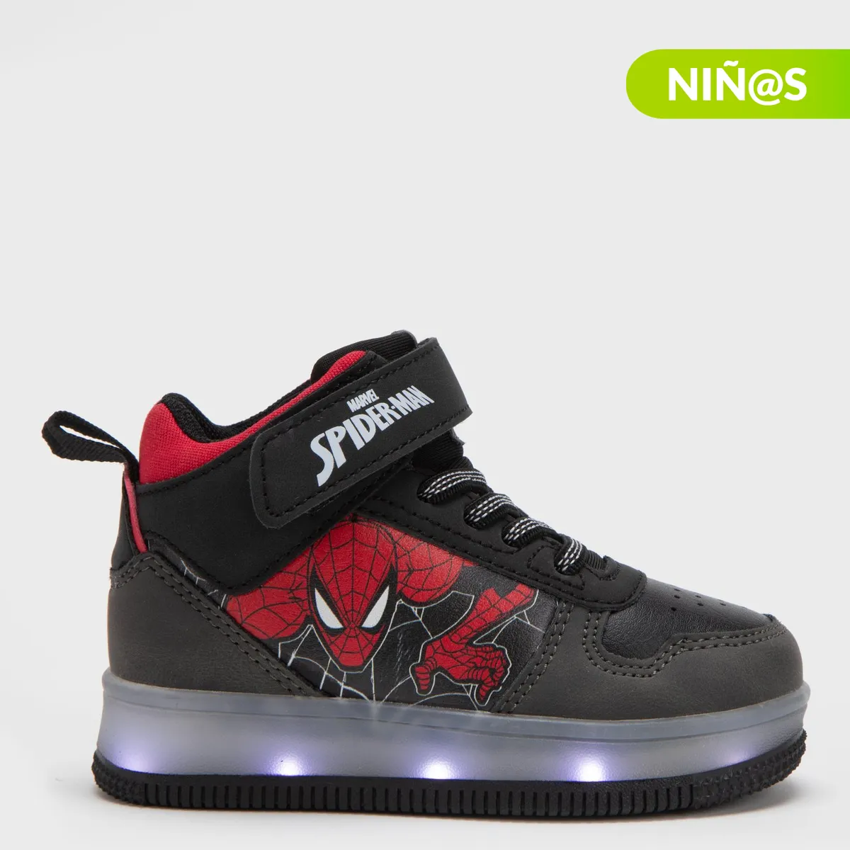 MARVEL - Tenis con luces L Tall I Sp Spider-Man Marvel Niño con Velcro color Negro
