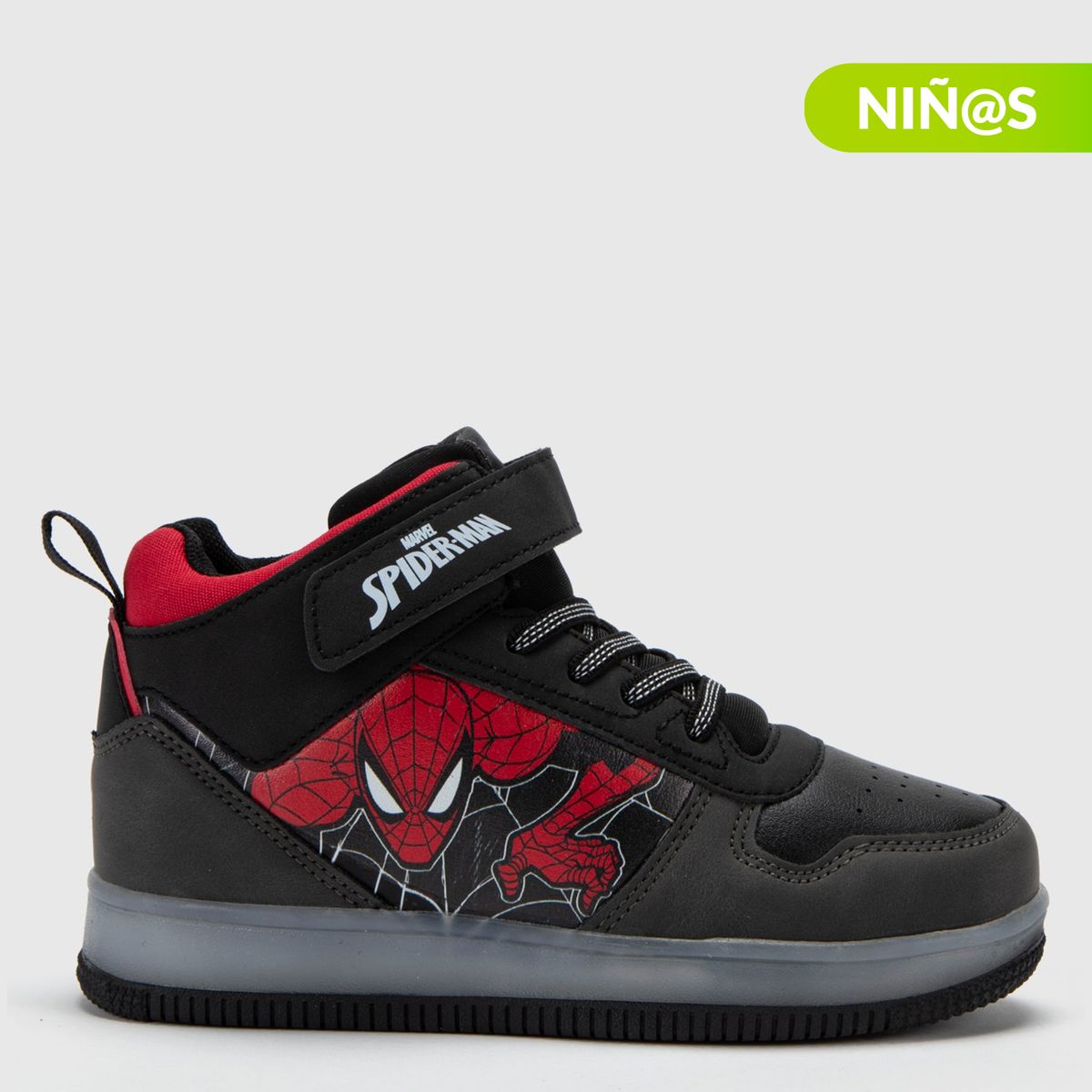 MARVEL - Tenis con luces L Tall K Sp Spider-Man Marvel Niño con Velcro color Negro