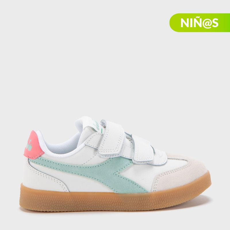 DIADORA - Tenis moda Diadora Bamtelo K Niña con Velcro Blancos Horma Justa 
