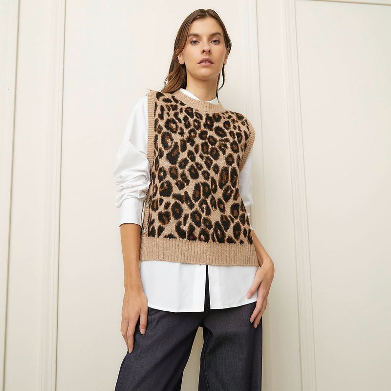 BASEMENT - Chaleco Mujer Animal print Basement