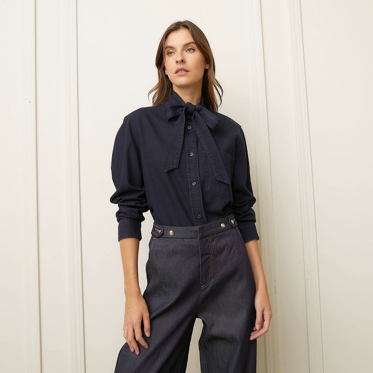 BASEMENT - Camisa Mujer Denim Manga larga de Algodón Basement