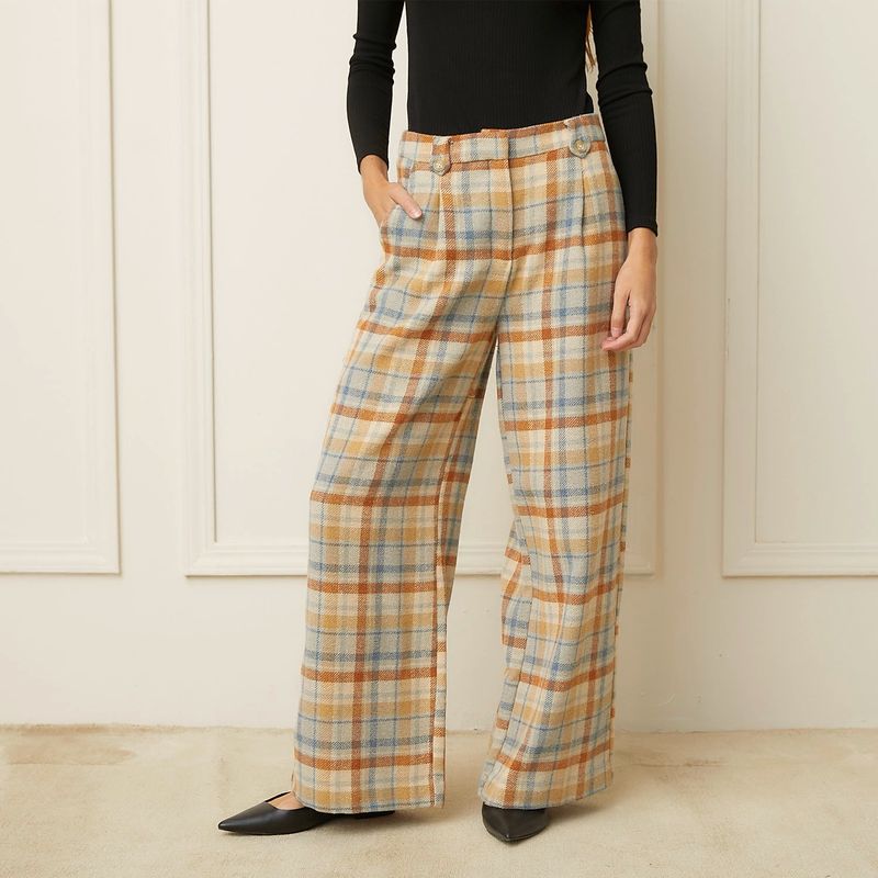 BASEMENT - Pantalón Palazzo Mujer Tiro medio de Cuadros Basement