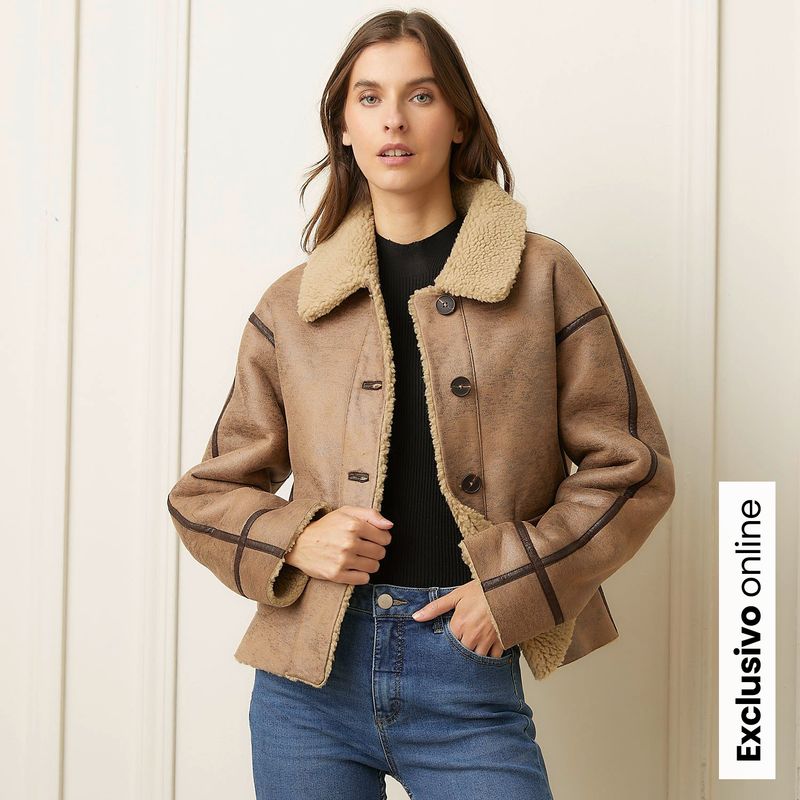BASEMENT - Chaqueta Mujer Ovejera Doble Faz Basement