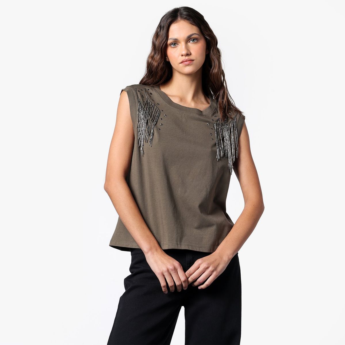 DENIMLAB - Blusa Mujer Con aplique Sin mangas de Algodón Denimlab