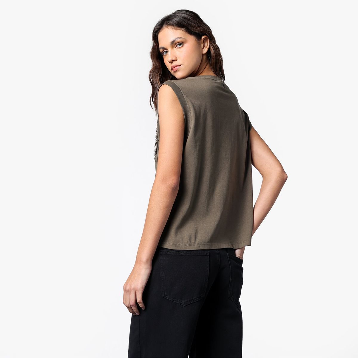DENIMLAB - Blusa Mujer Con aplique Sin mangas de Algodón Denimlab