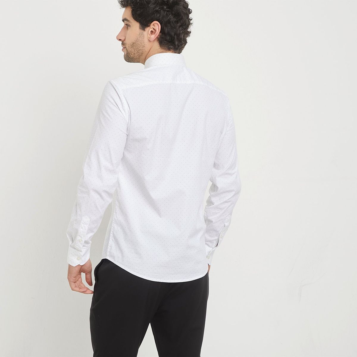 BASEMENT - Camisa Hombre con Puntos Manga larga Slim de Algodón Basement