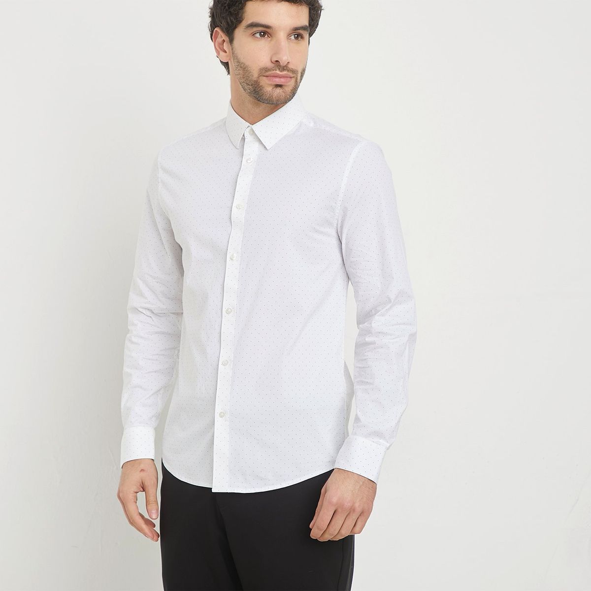BASEMENT - Camisa Hombre con Puntos Manga larga Slim de Algodón Basement