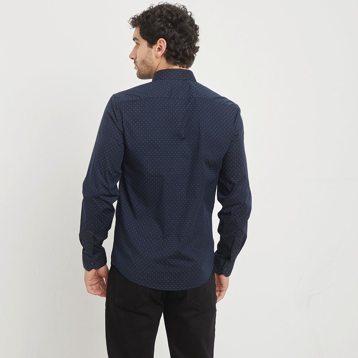 BASEMENT - Camisa Hombre con Puntos Manga larga Slim de Algodón Basement