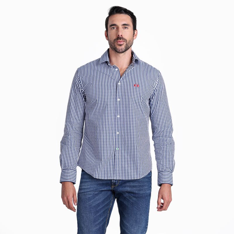 LA MARTINA - Camisa Hombre de Cuadros Manga larga Slim de Algodón La Martina
