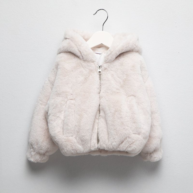 YAMP - Chaqueta para Bebé niña Efecto pelo Efecto pelo Con capucha Yamp