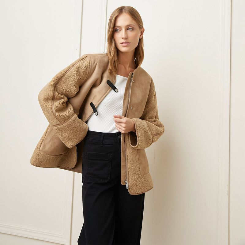 BASEMENT - Chaqueta Ovejera Mujer Oversize Basement