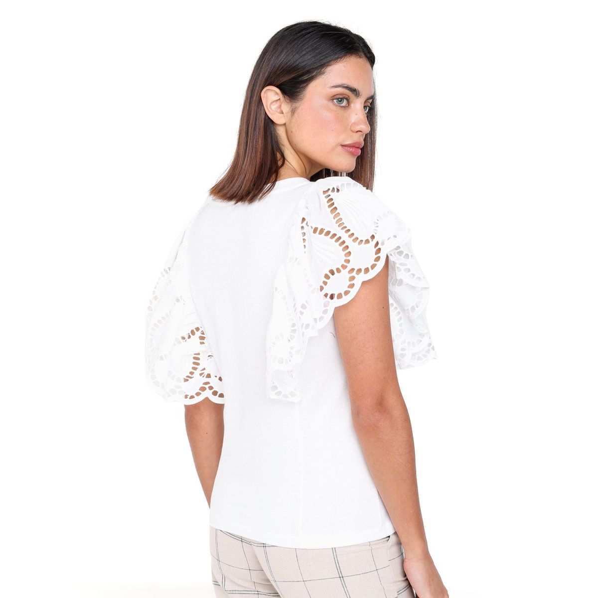 BASEMENT - Blusa Mujer con Ojalillo Manga corta globo de Algodón Basement