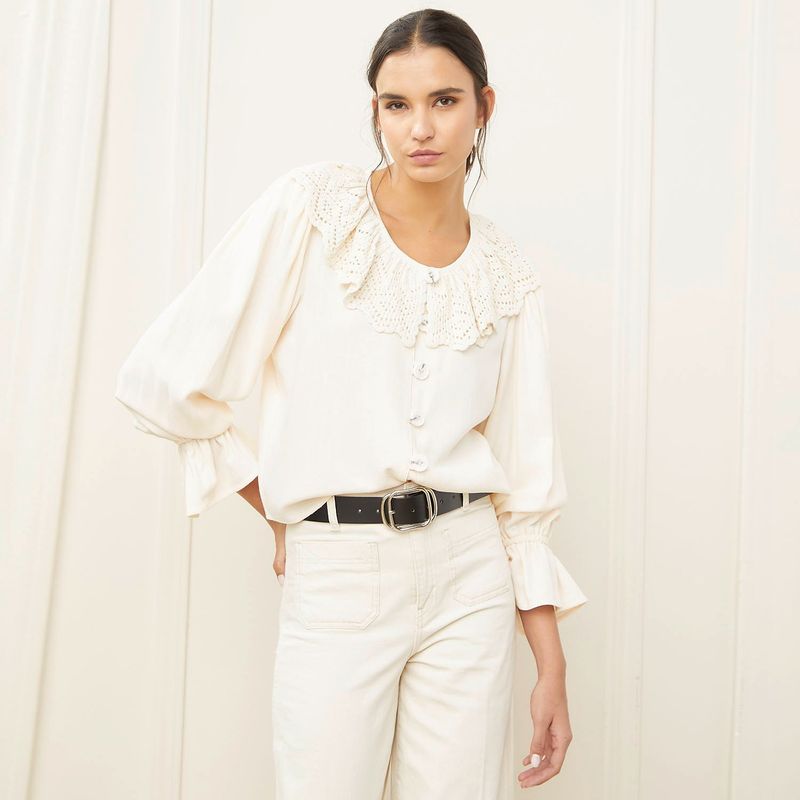 BASEMENT - Blusa Mujer con Bordado Manga larga globo Basement