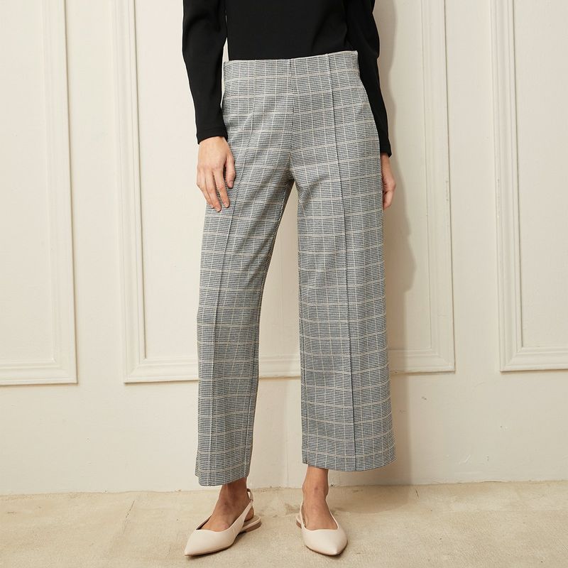BASEMENT - Pantalón Wide leg Mujer Tiro medio de Cuadros Basement