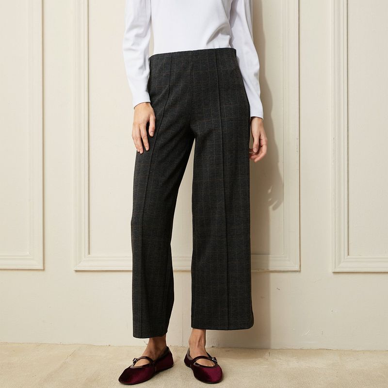 BASEMENT - Pantalón Wide leg Mujer Tiro medio de Cuadros Basement