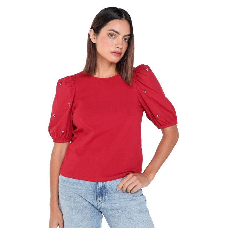 BASEMENT - Blusa Mujer Manga corta globo de Algodón Basement