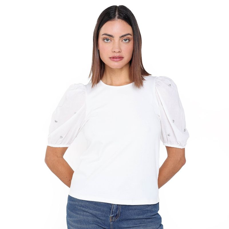 BASEMENT - Blusa Mujer Manga corta globo de Algodón Basement