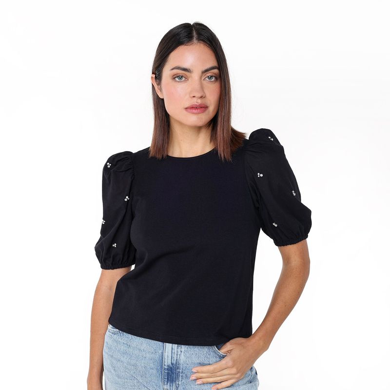 BASEMENT - Blusa Mujer Manga corta globo de Algodón Basement