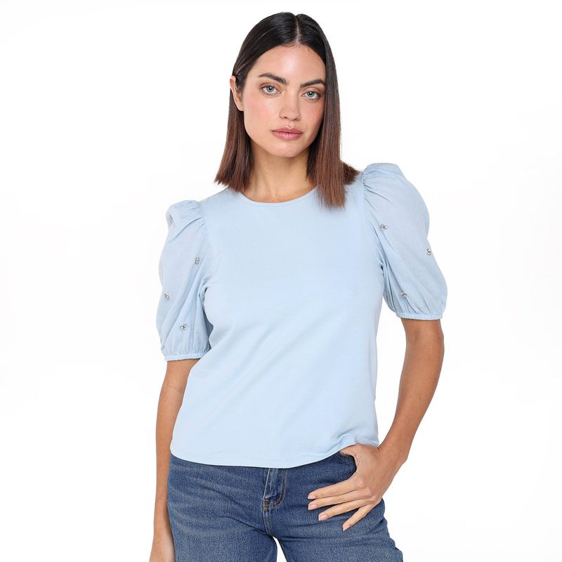 BASEMENT - Blusa Mujer Manga corta globo de Algodón Basement