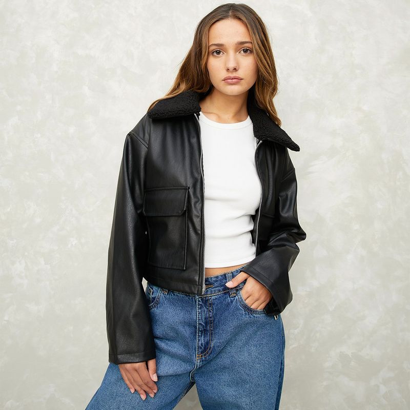 SYBILLA - Chaqueta Mujer Efecto cuero Sybilla