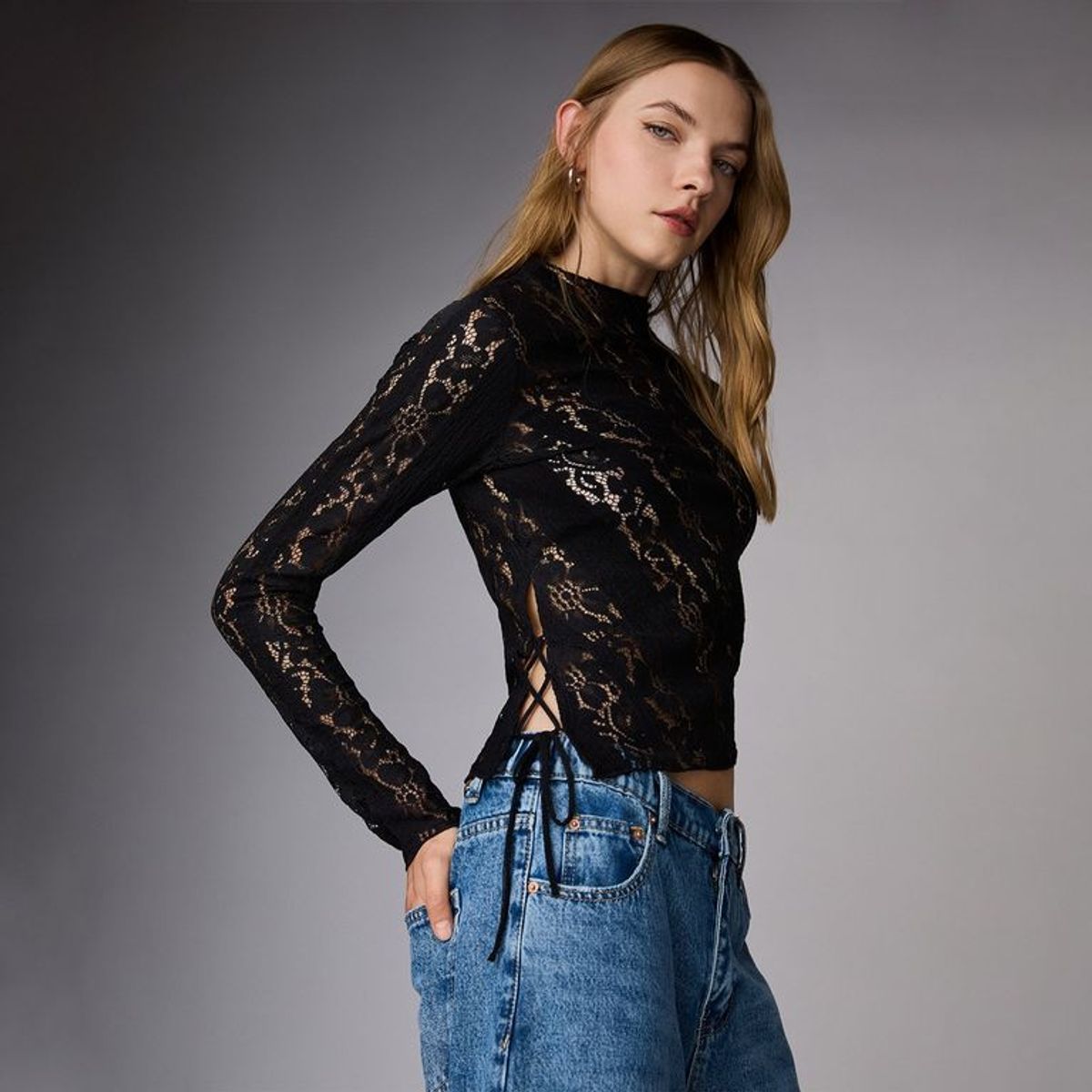 SYBILLA - Camiseta Mujer con Encaje Manga larga Sybilla