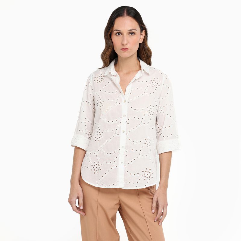 APOLOGY - Blusa Mujer con Ojalillo Manga larga de Algodón Apology