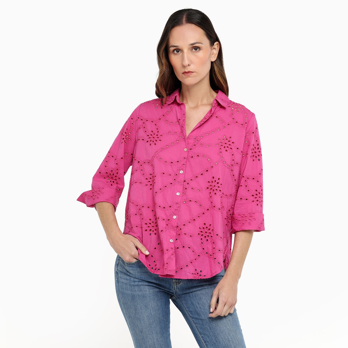 APOLOGY - Blusa Mujer con Ojalillo Manga larga de Algodón Apology