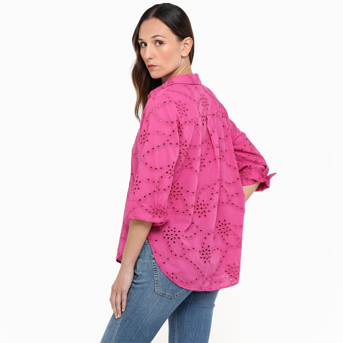 APOLOGY - Blusa Mujer con Ojalillo Manga larga de Algodón Apology