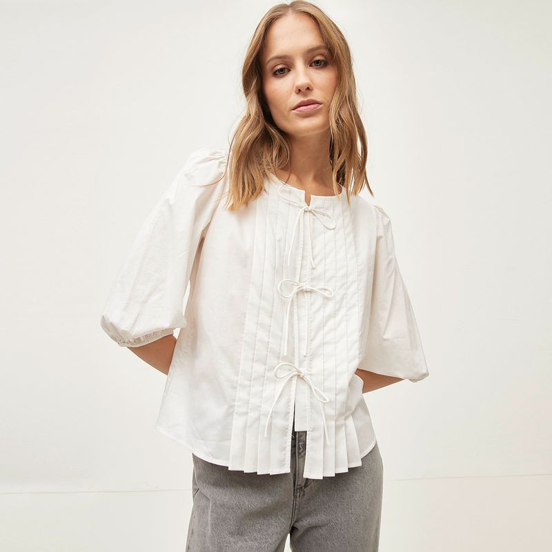BASEMENT - Blusa Mujer Anudada Manga 3/4 de Algodón Basement