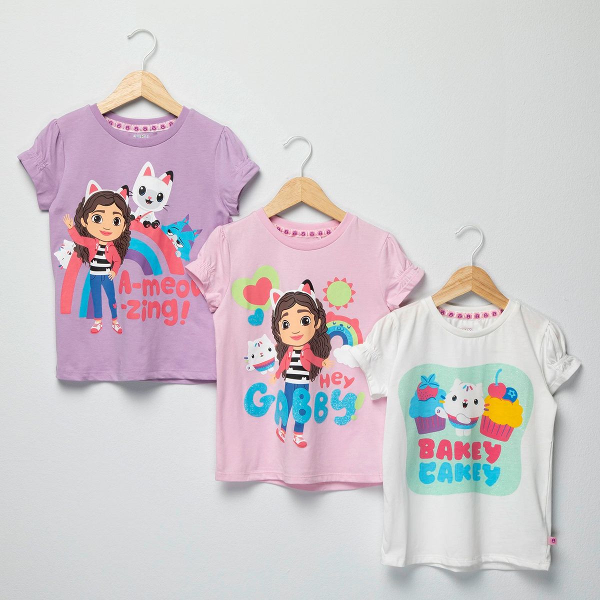 GABBYS DOLLHOUSE - Camisetas Niña Pack de 3 unidades con Estampado   Manga corta Algodón Gabby'S Doll House
