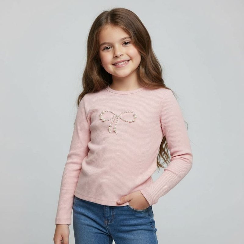 YAMP - Camiseta manga larga Niña  Con aplique   Manga larga Algodón Yamp