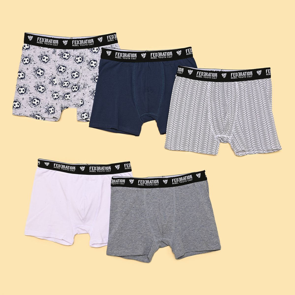 FEDERATION - Boxer Niño Pack de 5 unidades Cintura elásticada de Algodón Federation