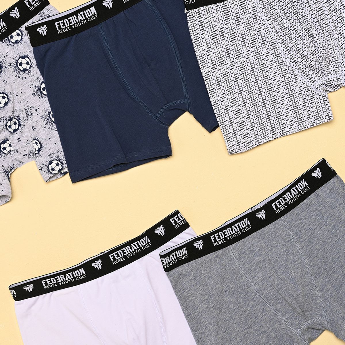 FEDERATION - Boxer Niño Pack de 5 unidades Cintura elásticada de Algodón Federation