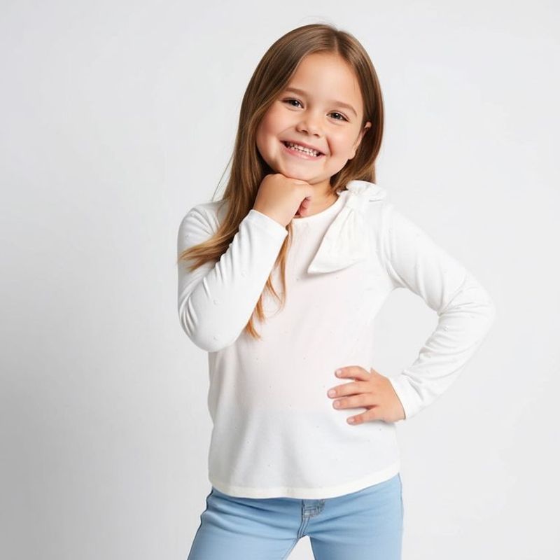 YAMP - Camiseta Niña  Anudada   Manga larga Algodón Yamp